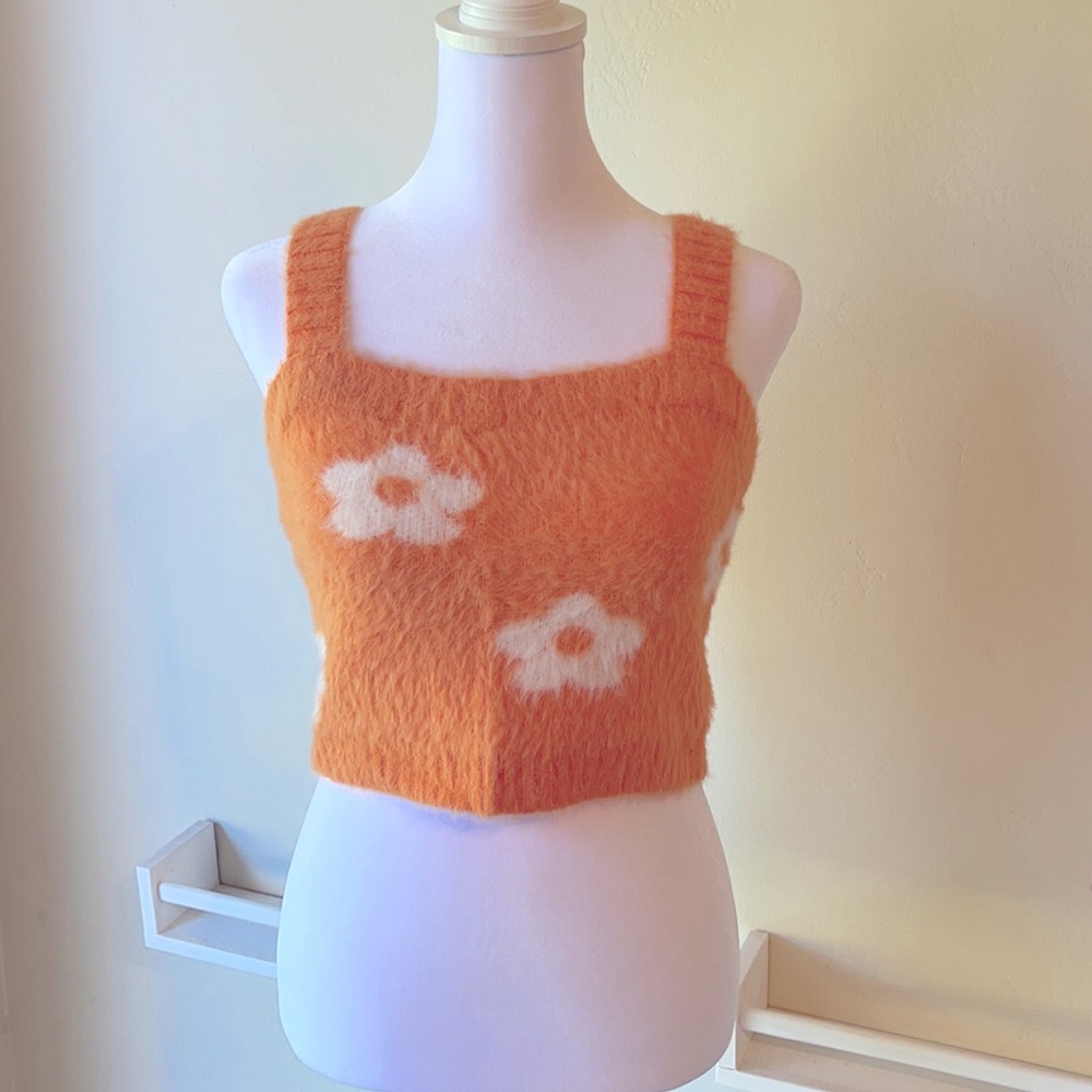 Pretty Garbage Ditsy Floral Eyelash Sweater Tank Top